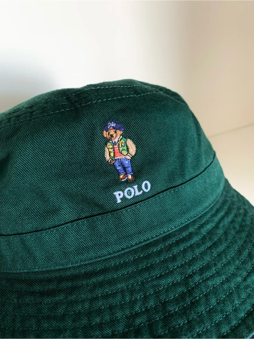 100% cotton Ralph Lauren Polo bear embroidered Green Bucket Hat